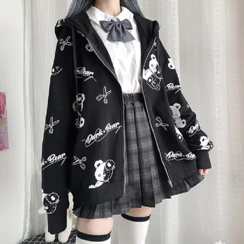 Japoński Gotyk Płaszcz Moda Damska Jesień Plus Aksamit Ciepłe, zimowe Ubrania ins Schludne Bluzy kawaii Z długim Rękawem Bluza kurtka
